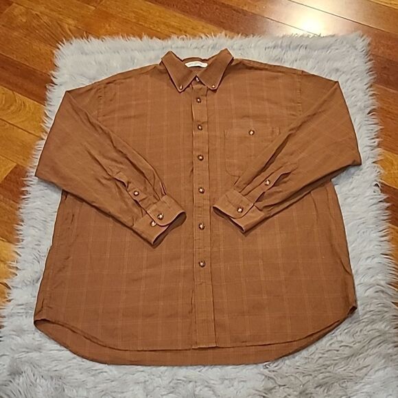 Orvis‎ mens tan and brown plaid cotton long sleeve button front short size xl - Picture 1 of 3